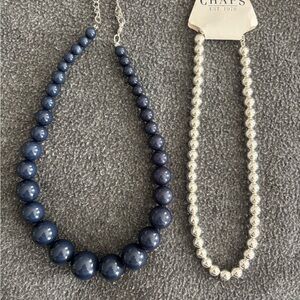 Chaps Silver and Blue Beaded Necklace Set